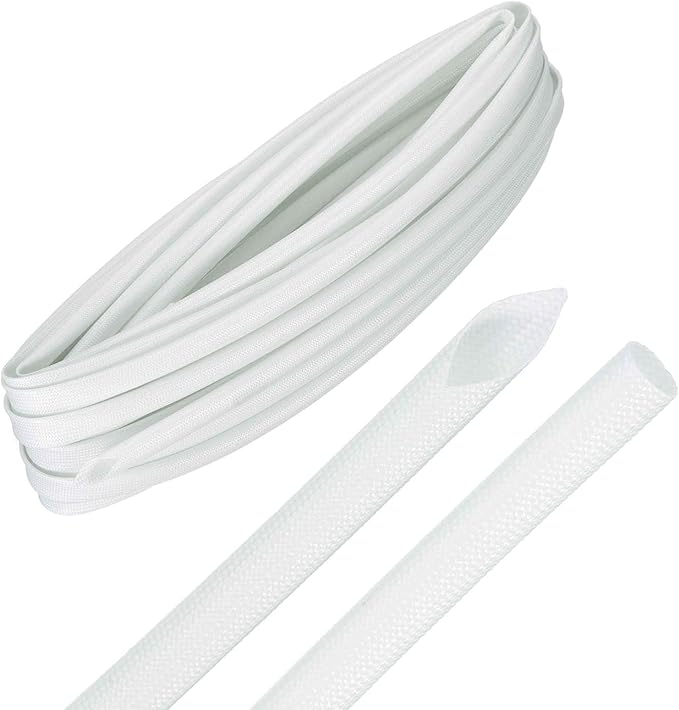 MECCANIXITY 49ft Braided Cable Sleeve, 1/4" ID 200C High Temperature 1500V Fiberglass Wire Insulation Cord Protector Organizer Wires Management for Motor Engine Fuel Line, White