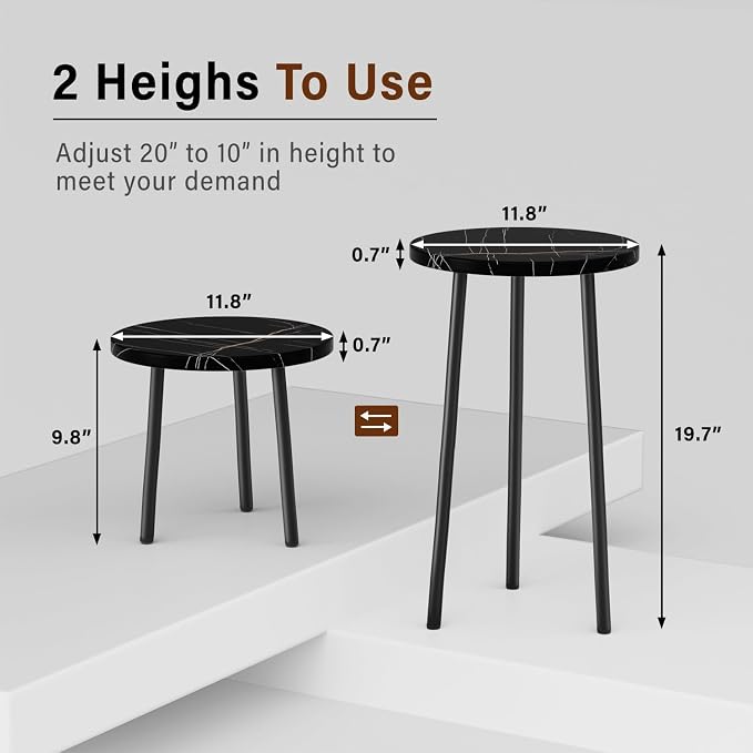 Plant Stand Indoor 2 Pack: Tall Plant Stand 20 Inch Convertible Multi-purpose Flowers Holder - Small Round Side End Table Mid Century Modern Decor - Plant Table for Home Decor
