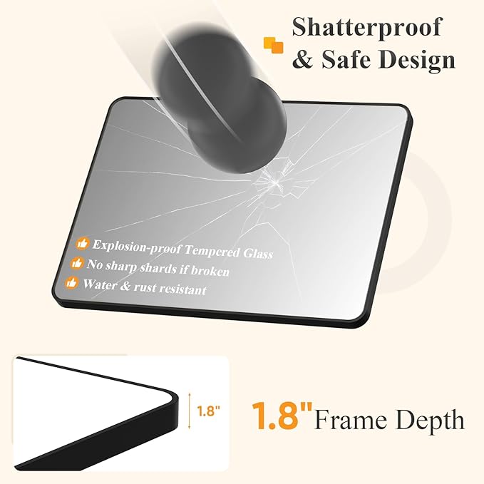 Sweetcrispy Bathroom Mirror for Over Sink, 20x28 Inch Wall Mount Mirror with a Rounded Rectangle and Matte Metal Frame, Modern Wall Vanity Mirrors for Home Decor, Living Room, Bedroom, Black