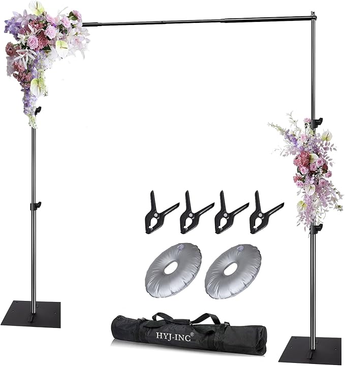 Pipe and Drape Photography Backdrop Stand Kit Adjustable Photo Background Stand 10ft x 6.5ft with Metal Base for Parties Weddings Birthday Party Events Photo booth