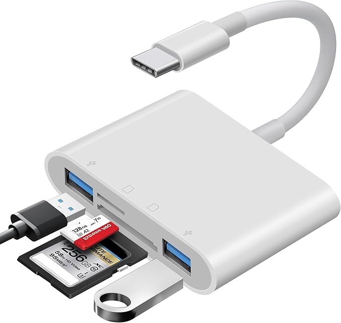 USB C SD Card Reader for Mac/MacBook/iPad/iPhone 15 Pro WNXSLOAD SD Card Adapter with Dual Card Slots & Dual USB Ports, USB-C/TypeC 4 in 1 Trail Camera Memory Card Reader, Plug and Play - 4 Slots