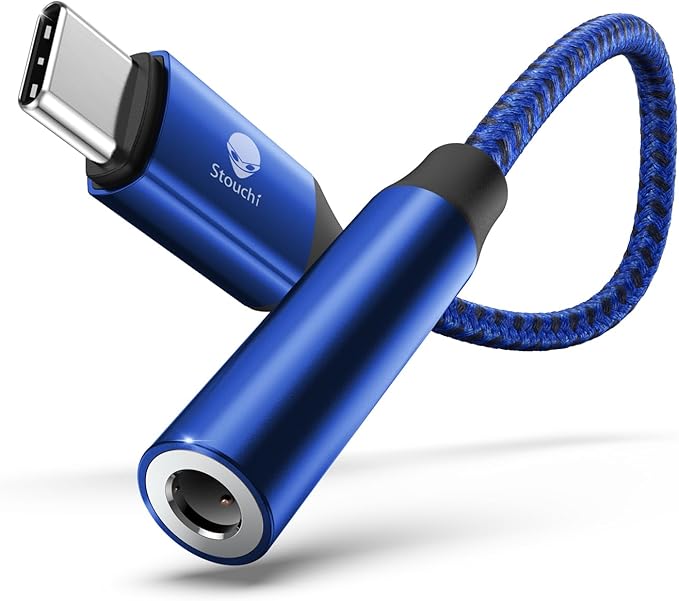 Stouchi USB C to 3.5mm Dongle Adapter, Type C Headphone Audio Jack Cable Cord Hi-Fi DAC Chip for iPhone 17/16 /15, Pixel 9/8 /7/6, iPad, Samsung Galaxy S25 S24 S23 Ultra (1, Blue, 0.38ft*1)