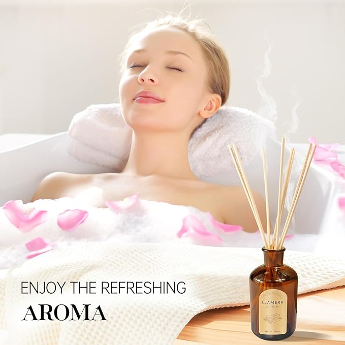 LEAMERR Premium Reed Diffuser Set - 8.8 oz (250 ml) Bedroom Bathroom Living Room Home Fragrance Products SANTAL33 Scent 1 Pack