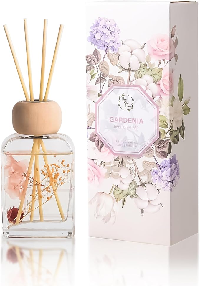 Orelune Reed Diffuser Set Gardenia Floral, 3.4 fl oz - Elegant Home Fragrance with Sticks - Long-Lasting Scented Oil Reed Diffuser for Bedroom, Bathroom Shelf Decor & Living Room(Gardenia Floral)