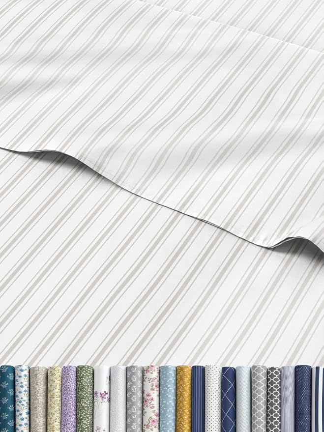 Grey Striped Sheets - 1 Flat & 1 Fitted Sheet & 1 Pillowcase w/ Deep Pockets - Comfy, Cozy, Wrinkle and Fade Resistant - Ultra Soft, Breathable and Cooling - Luxury Pinstripe Bedding - Twin Size