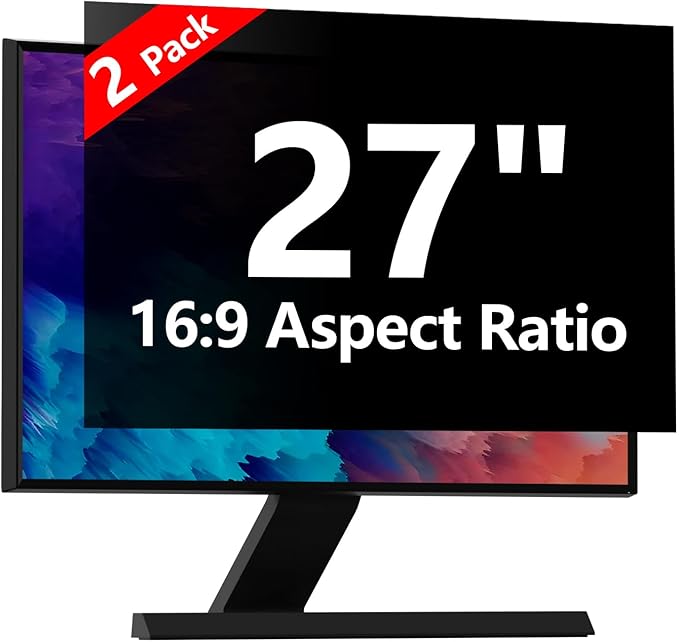 【2 Pack】 Computer Privacy Screen Protector 27 Inch with Hp Dell Asus Samsung LG and More, Removable Security Shield Filter for 16:9 Aspect Ratio Monitor Like ViewSonic Sceptre