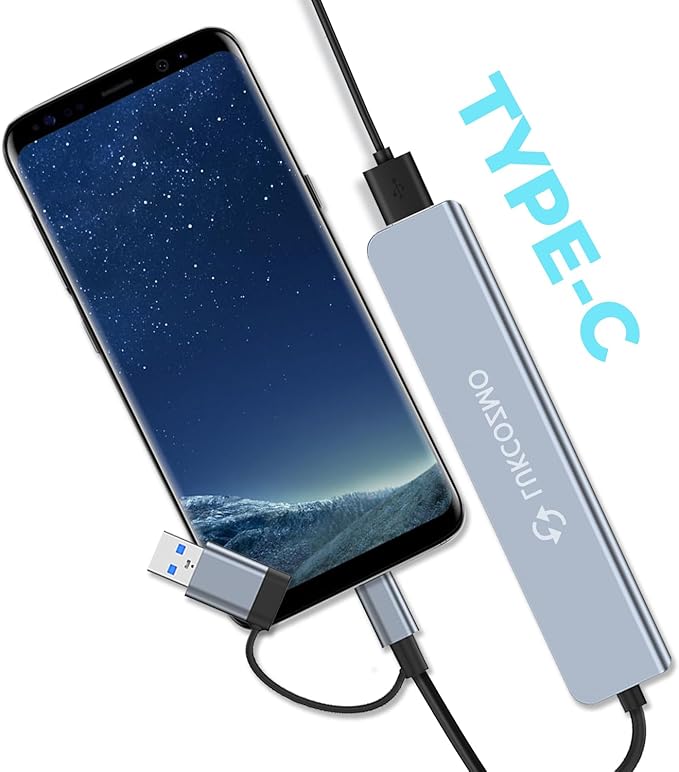 USB Hub USB C Hub USB Splitter 7 in 1 USB Extender with 4 USB Port 1 USBC Port TF/SD Card Reader Audio Output Compatible with MacBook/Pad Pro/Dell/HP Laptop/Phones…