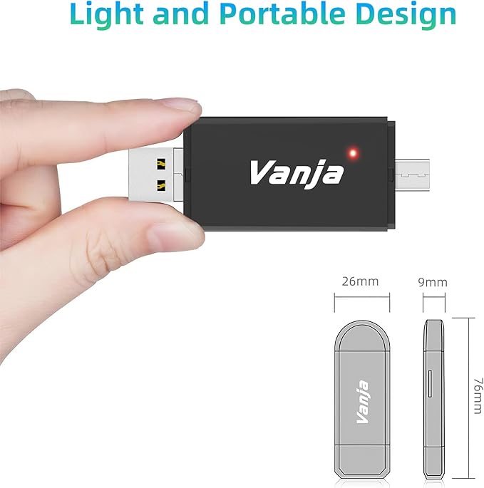 Vanja SD Card Reader, High-Speed USB Type A & Type C to Micro SD Card Adapter for SD, SDHC, SDXC, Micro SDXC | Compatible with iPhone 17/16/15, MacBook Pro/Air, iPad Pro, Smartphone