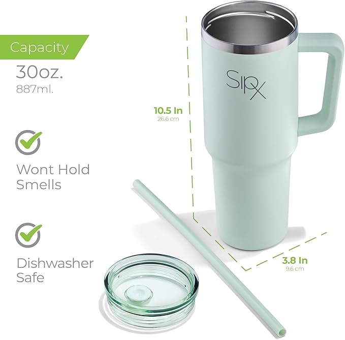 SIPX™ 30 oz Insulated Tumbler with Handle & Straw – Vacuum Insulated Stainless Steel, Leakproof, Cupholder Friendly – Perfect for Iced Coffee, Water & Travel – Green