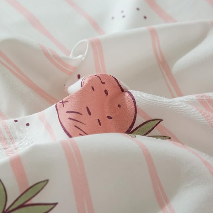 Pink Strawberry Duvet Cover Set Twin Kids Girls Kawaii Bedding Set 100% Cotton Fruit Strawberry Comforter Cover for Teens Children Boys Lovely Cartoon Kids Kawaii Bedroom Collection with 2 Pillowcases