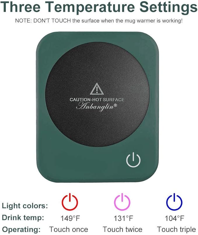 ANBANGLIN Coffee Mug Warmer, Smart Cup Warmer for Desk, 3 Temperature Control & Auto Shut Off, Electric Cup Warmer for Heating Milk,Tea,Beverage,Candle (Green-No Mug)