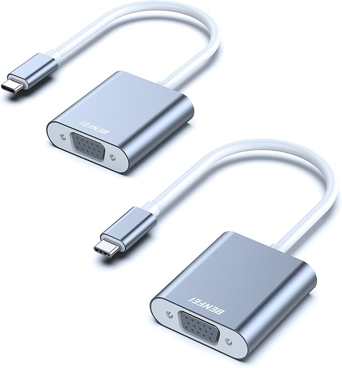 BENFEI USB C to VGA Adapter, 2 Pack Thunderbolt 3 to VGA Adapter Compatible for MacBook Pro 2019/2018/2017, MacBook Air/iPad Pro 2018, Samsung Galaxy S10/S9 [Aluminium Shell,Grey]
