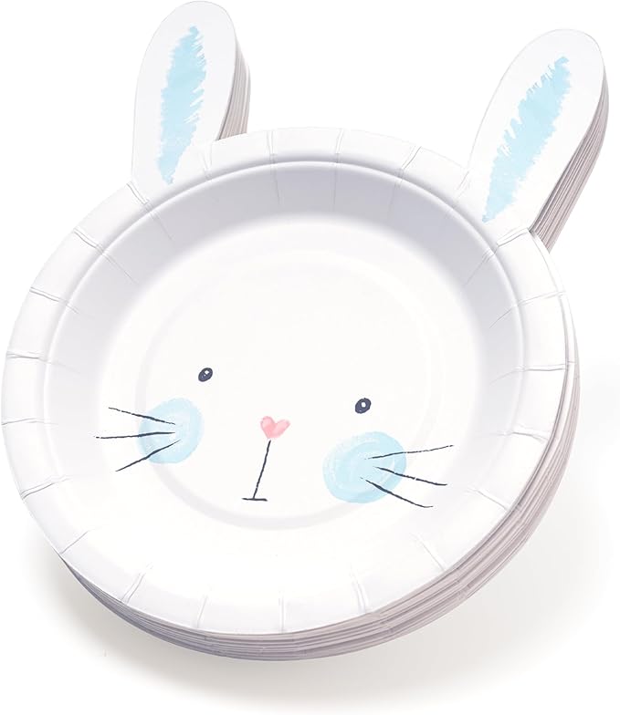 Cheerland Bunny Plates Blue Easter Paper Plate Cute Rabbit Shaped Tableware 7 Inch for Themed Birthday Decorations Some Bunnies is One Gender Reveal Garden Spring Tea Party Baby Shower Supplies 24pcs