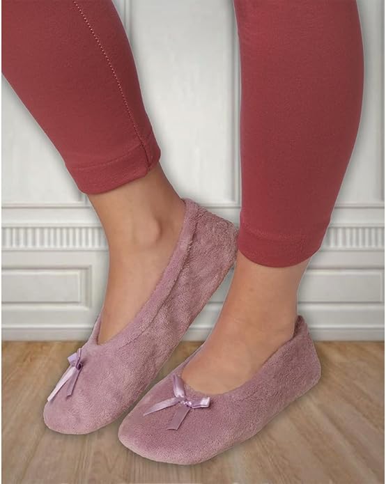 Roxoni Women's Terry Classic Cotton & Velour Ballerina Slippers (Pack of 2)
