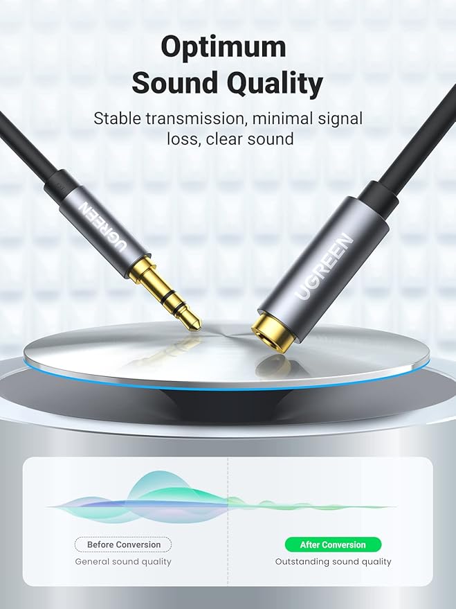 UGREEN Headphone Extension Cable 3.5mm Extension Gold Plated Aux Cable Audio Stereo Jack Male to Female TRS Cord Extender Compatible with iPhone iPad Phones Tablets Media Players, 3.3FT