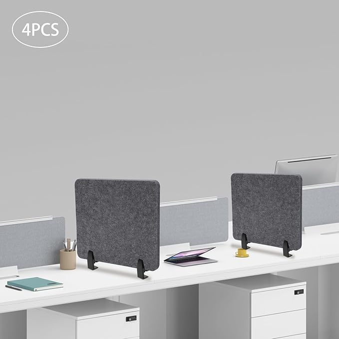 4 Pack Acoustic Desk Divider 21 x 16 Inch No Drilling Clamp-On Privacy Shields Panel Freestanding Desk Divider Desktop Sound Proof Dividers for Office Libraries School Student Desks