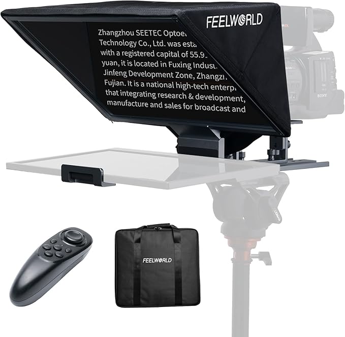FEELWORLD TP16 16 Inch Folding Teleprompter for Up to 16" Tablet Horizontal Vertical Prompt for Live Streaming Interview Speech Online Teaching Vlogger with APP Remote Control Carry Case