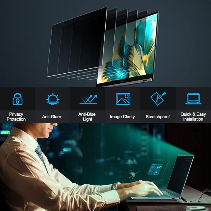JEAPKA Laptop Privacy Screen Filters 15.6 Inch 16:9 Aspect Privacy Filter for 15.6 Inch Widescreen Laptop Anti-Scratch Protector Film for Data Confidentiality Anti-Glare Laptop Screen Protector