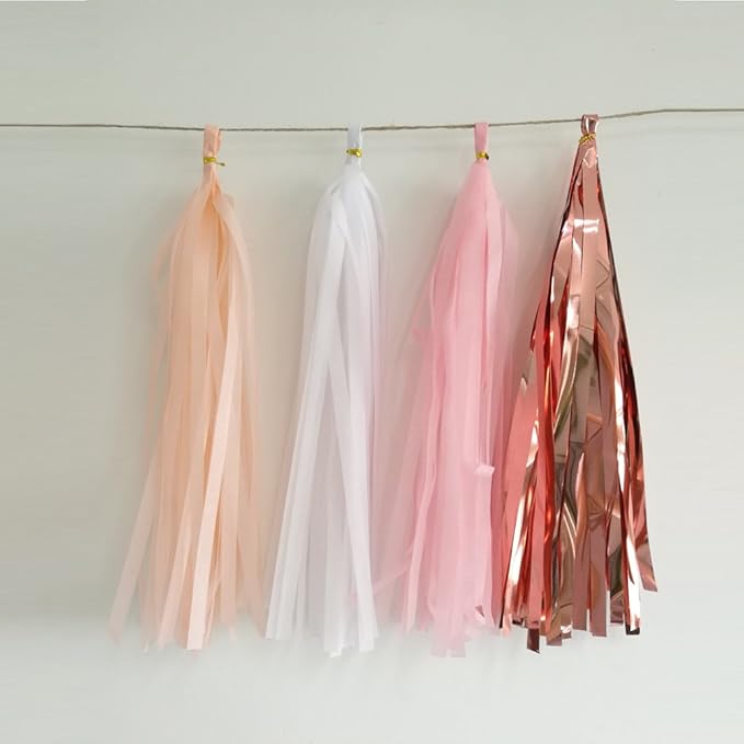We Moment 20pcs Shiny Tassel Garland Banner Tissue Paper Tassels for Wedding, Baby Shower, Table Decor，Event & Party Supplies, DIY Kits - (Rose Gold,Peach Color,Light Pink,White)