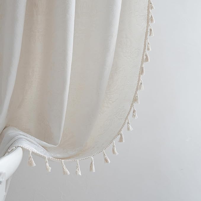 ENJOYBRIDAL Cream Damask 84 Inch Curtains for Living Room Semi Sheer Drapes Bedroom Medallion Patterned Floor Length Window Curtain Panels Jacquard Rod Pocket 2 Panels Dining Room Window Treatments