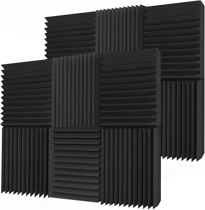 TroyStudio Thick Acoustic Foam Panels, 12 X 12 X 3 Inch 12 Pcs Broadband Sound Absorbing Foam, Dense Soundproof Padding Tile, Recording Studio Foam Absorber, Wedges Decorative 3D Wall Ceiling Panel