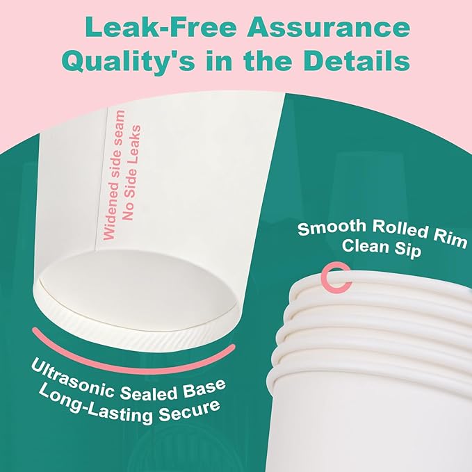 Coolcap 12 oz 1000 Pack Disposable Coffee Cups, Bulk White Disposable Paper Cups, Coffee Cups for Hot Tea, Chocolate and Cold Drinkse