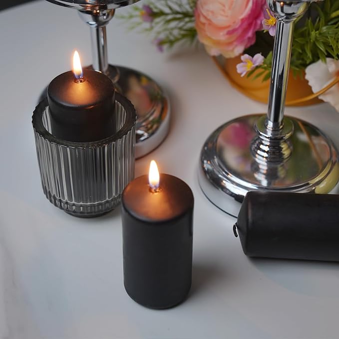 Set of 20 | 2-Inch Wide x 4-Inch Tall Black Pillar Candles - Decorative Unscented Pillar Candles, Long Burning Dripless Candle for Home Decor, Smokeless Large Pillar Candle for Wedding.