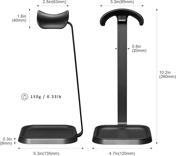 QinCoon Headphone Stand, Curved Headset Stand with Storage Tray, Gaming Headset Holder for AirPods Max, AirPods Max 2, AirPods, AirPods Pro, Beats, Bose, Sony and More (Black)