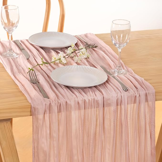 MLMC 3 Pack Pink Table Runner Dusty Pink Cheesecloth Table Runner 10ft Rustic Gauze Cheese Cloth Centerpiece Winter Decor 35x120 Inches for Wedding Bridal Baby Shower Birthday Party Decor