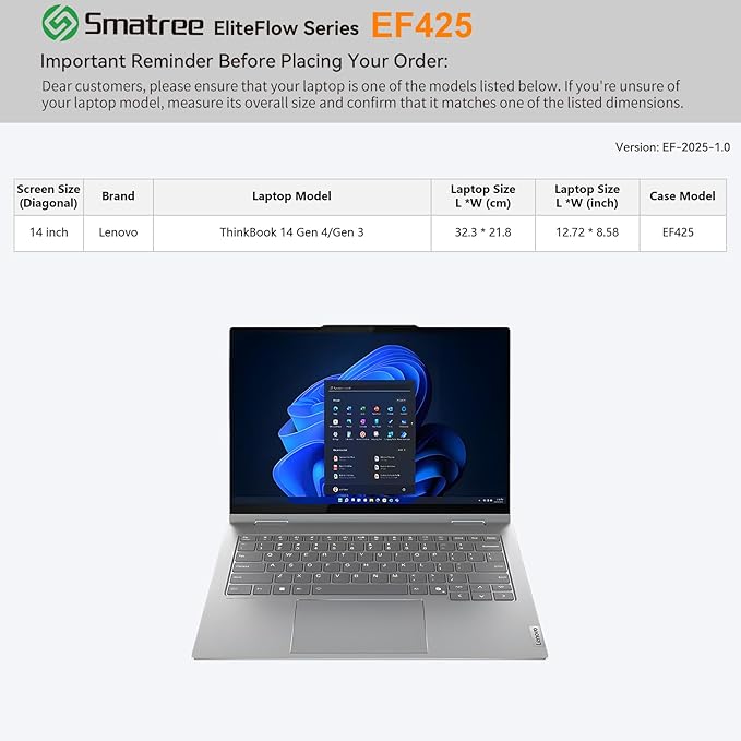 Smatree EliteFlow Laptop Sleeve Case for 14 inch Lenovo ThinkBook 14 Gen 4/3, Slim Protective Laptop Case with Accessory Pocket and Handle, Patented Super-Corner Shock Protection (EF425)