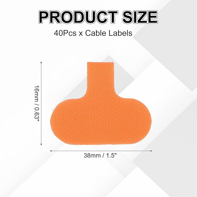 uxcell Cable Labels, 40Pcs Waterproof Cable Tag Writable Wire Labels Self-Adhesive Wire Tags Reusable Hook & Loop for Electronics Computer Cord Management Identification, Orange