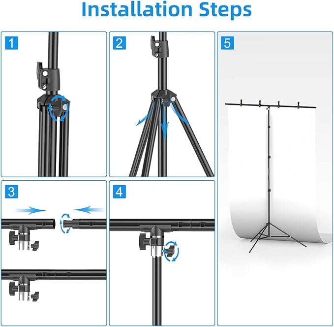 EMART 8.5 x 5ft Portable T-Shape Backdrop Stand Kit with Adjustable Frame, 4 Spring Clamps & Carry Bag for Parties, Photography, Video, and Studio Background Support