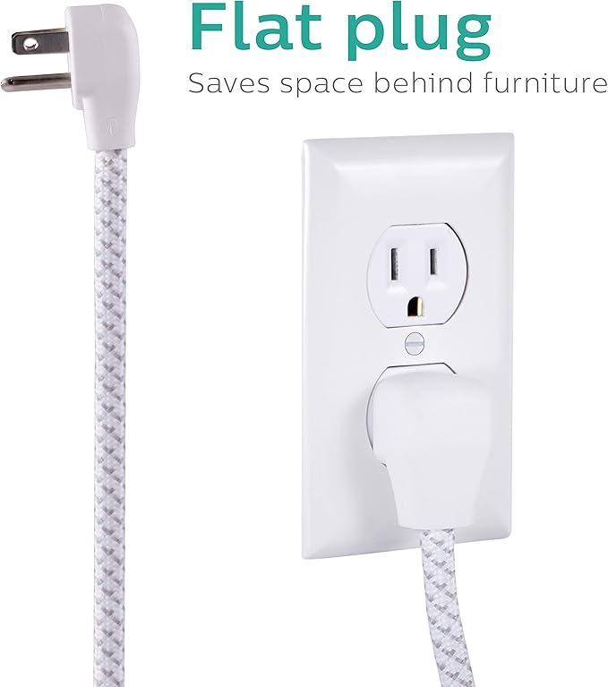 Philips Surge Protector Power Strip, 3 Outlet Surge Protector, 6Ft Cord Power Strip, Surge Protector with USB Ports, 3-Prong Flat Plug Power Strip, 360J Surge Protector Outlet, White, SPP3306WB/37