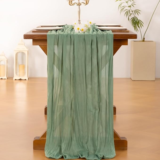 Socomi 3pcs Sage Green Cheesecloth Table Runner Fall Thanksgiving Boho Rustic Gauze 120 inch 10FT Cheese Cloth Runner for Wedding Party Baby Shower Home Decor Holiday Decorations