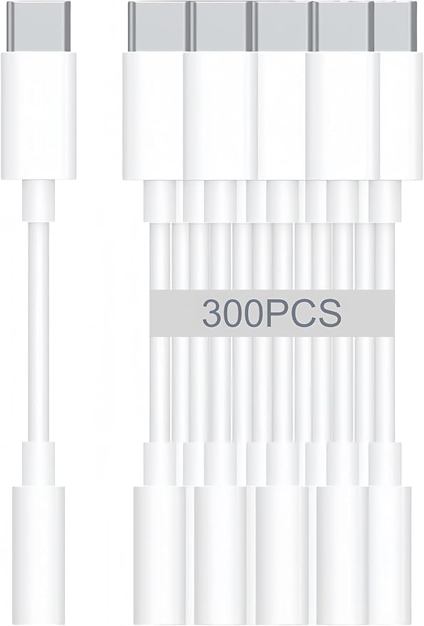 USB-C to 3.5mm Audio Headphone Adapter - HiFi 300 Pack Compatible with Apple iPhone 17 16 15 Samsung Galaxy S25 S24 S23 S22 Plus Pro Max Ultra Pixel iPad - Type C to Aux Cord Jack Dongle Adapter