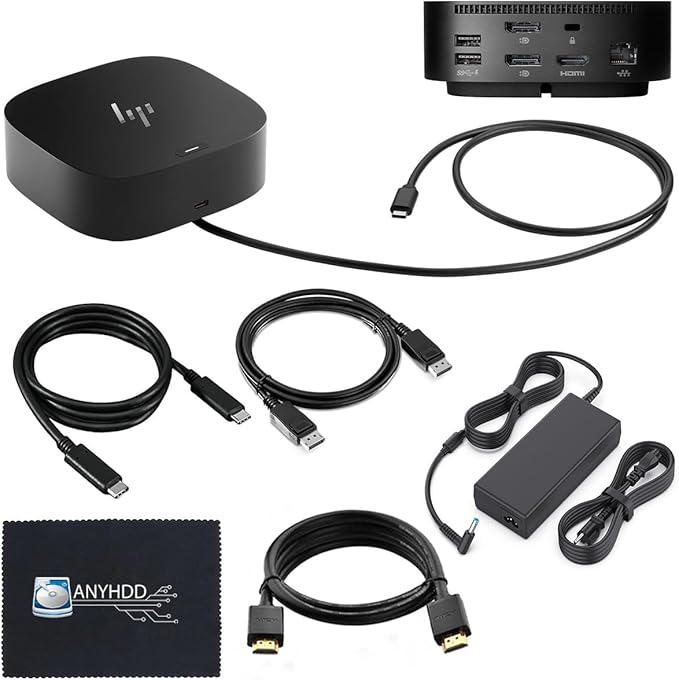 HP Docking Station for Laptop Dual Monitor and Charging Bundle - HP USB-C G5 Dock 5TW10AA / 5TW10UT / 5TW10AA#ABB with 120W Adapter, HDMI, DisplayPort, USB-C Cables & Microfiber Cleaning Cloth