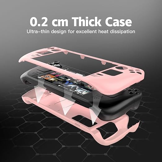 bibuks Steam Deck Case,Steam Deck OLED Protective Case,Non-Slip Skin Protective Shell Accessories with Kickstand ,2 Screen Protector, 4 Thumb Grip (Pink)