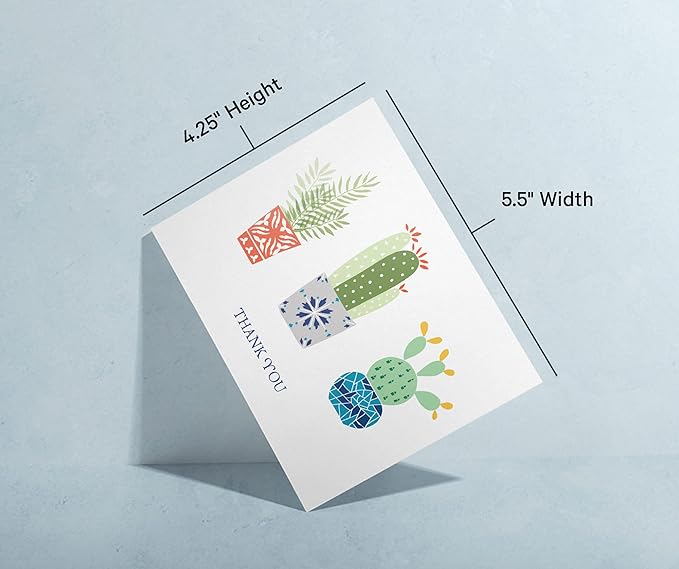 Twigs Paper Thank You Card Set - 12 Assorted Greeting Cards For All Occasions - Thank You Cards with Envelopes - Appreciation Cards - Eco Friendly - Made In USA - 5.5 x 4.25 Inch Size - Cactus Themed