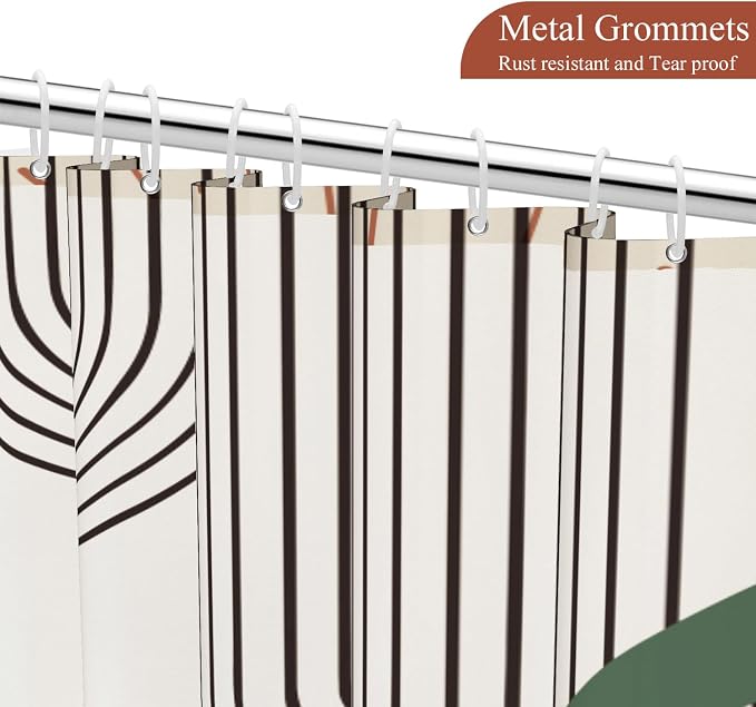 Boho Mid Century Shower Curtain Abstract Arch Geometric Sun Curve Rainbow Tropical Leaves Minimalist Shower Curtain Aesthetic Beige Bathroom Decor Fabric Curtains Set 60x72 inch