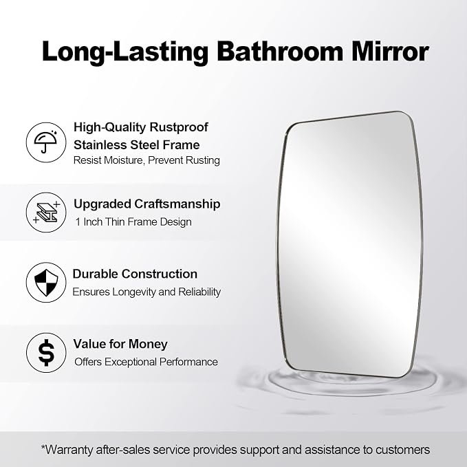 ANDY STAR Brushed Nickel Oblong Mirror, 32x40 Inch Brushed Nickel Oval Mirror for Bathroom with Stainless Steel Metal Frame, Wall Mouned for Bathroom, Living Room, Entryway