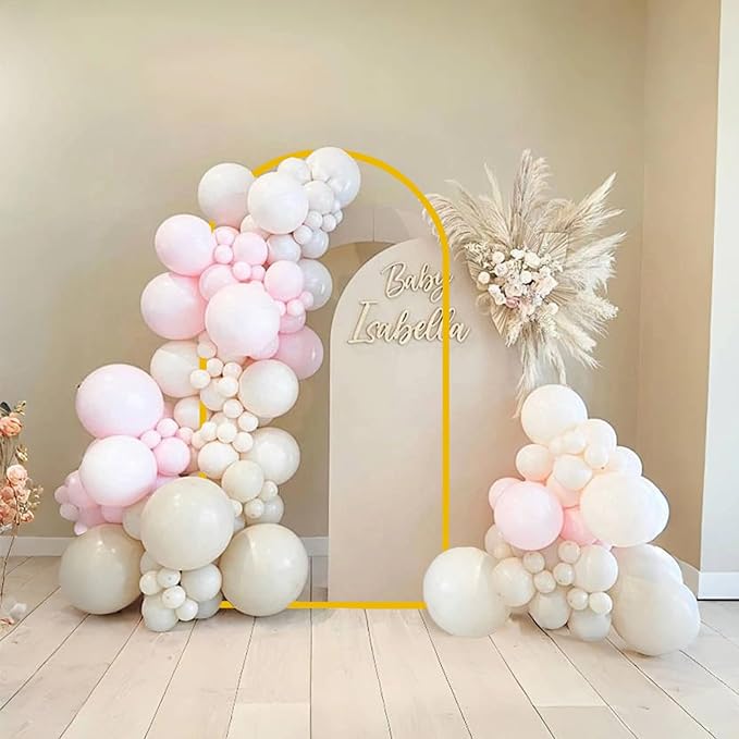 6FT Arch Backdrop Stand and Arch Cover Set, Gold Metal Arch Stand Backdrop with White Arch Stand Cover Ideal for Weddings, Birthday Parties, Baby Showers, Celebration Decorations