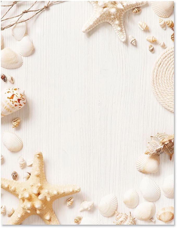 Current Beach Frame Letter Paper - Spring Stationery Papers With Decorative Beach Border, Printable Holiday, Wedding & Bridal Shower, & Invitation Sheets, Set of 25, 8 1/2" x 11"
