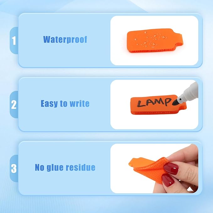 50 Pieces Cord Labels Self-Adhesive Nylon Cable Labels Tags Waterproof Wire Cable Tags or Electronics Office Computers Management and Identification (Orange)