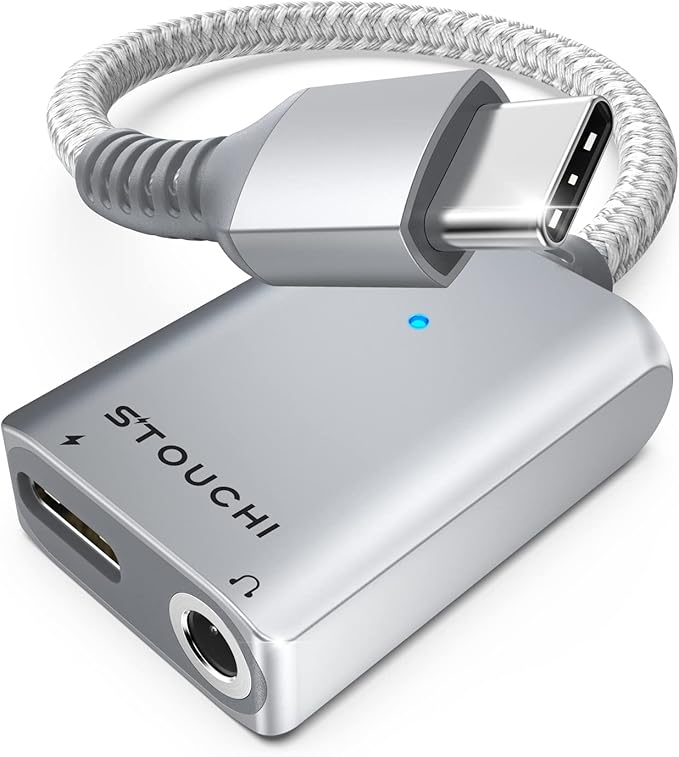 Stouchi USB C to 3.5mm Headphone and Charger Adapter, 2 in 1 USB-C to Aux Audio Jack with 30W Safe Fast Charging Hi-res DAC for iPhone 17/16 /15, Pixel 9/8 /7/6, iPad,Galaxy S25 S24 S23 Ultra (Silver)