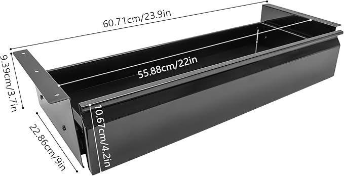 LEYSRIS 23.9" Under Desk Storage Drawer, Black Sliding Pull-Out Drawer for Sit Stand Workstation