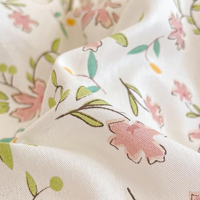 Vintage Style Pink Floral Duvet Cover Queen Cotton Garden Flower Comforter Cover Girls Cute Floral Bedding Set Chic Botanical Comforter Cover with 2 Pillowcases White Floral Duvet Cover with Zipper
