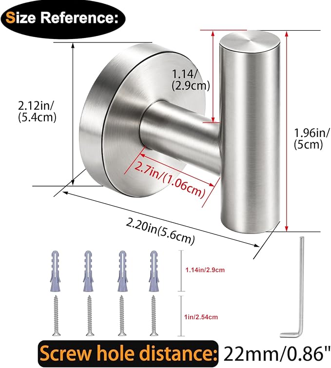Nolimas Bathroom Towel Hooks SUS 304 Stainless Steel Coat Hook Round Clothes Towel Coat Robe Hook Cabinet Closet Door Sponges Holder for Bath Kitchen Garage Hotel,Wall Mounted, Brushed Nickel, 2Pack