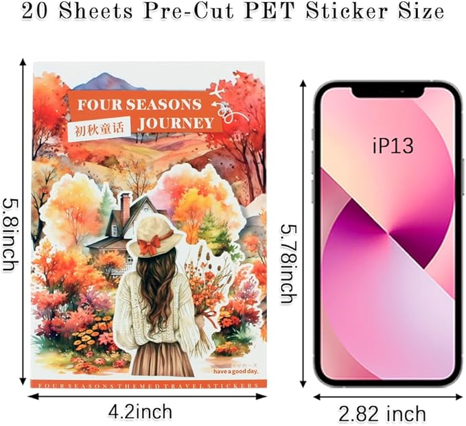 Dwpetzo Fall Landscape Pre-Cut Autumn Journal Sticker Book, Transparent PET Watercolor Scrapbook Stickers for Junk Journaling Supplies, Scrapbooking, Collage, Bujo, 20 Sheets