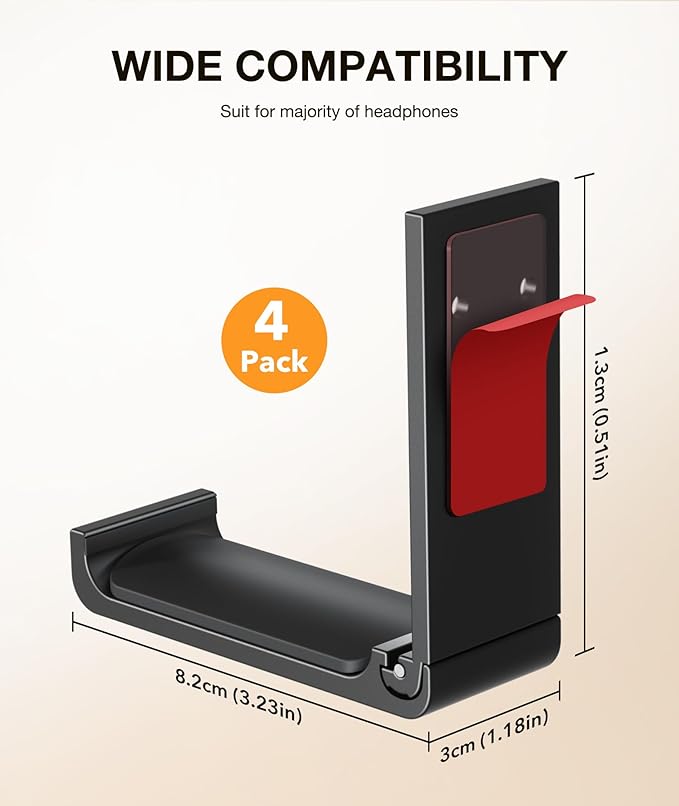 APPHOME Headphone Stand Hanger Foldable Wall Hooks, Save Space Durable Aluminum Headset Stand Holder for Universal Gaming Headset, Strong Adhesive, Black