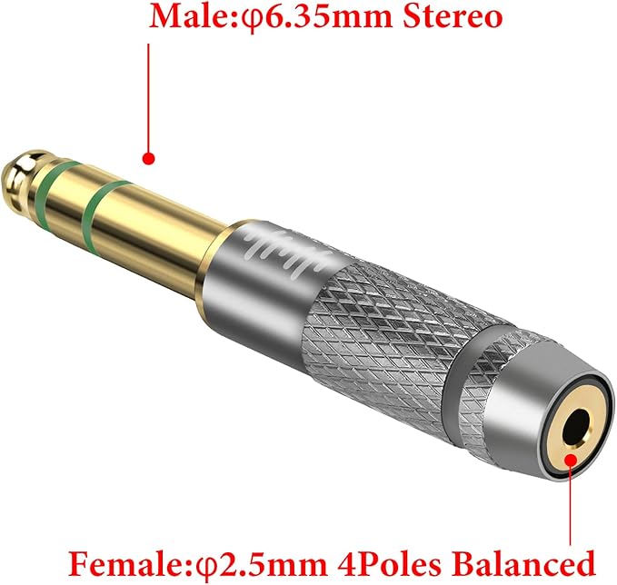 GEEKRIA 6.35mm (1/4'') Stereo Male to 2.5mm Balanced Female Headphones Adapter for 2.5mm Balanced Cable, Gold Plated Aluminum Alloy Conversion Audio Plug